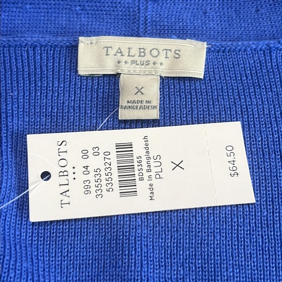 Talbots Plus Royal Blue Cotton Blend 3/4 Sleeve Cardigan Sz X NWT - Picture 5 of 10